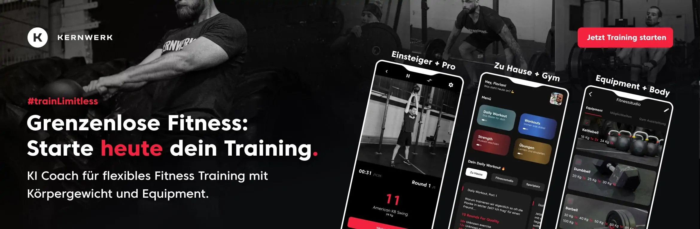kernwerk-how-to-banner Grenzenlose Fitness: Starte heute dein Training, ein Banner auf dem die Kernwerk App abgebildet wird.