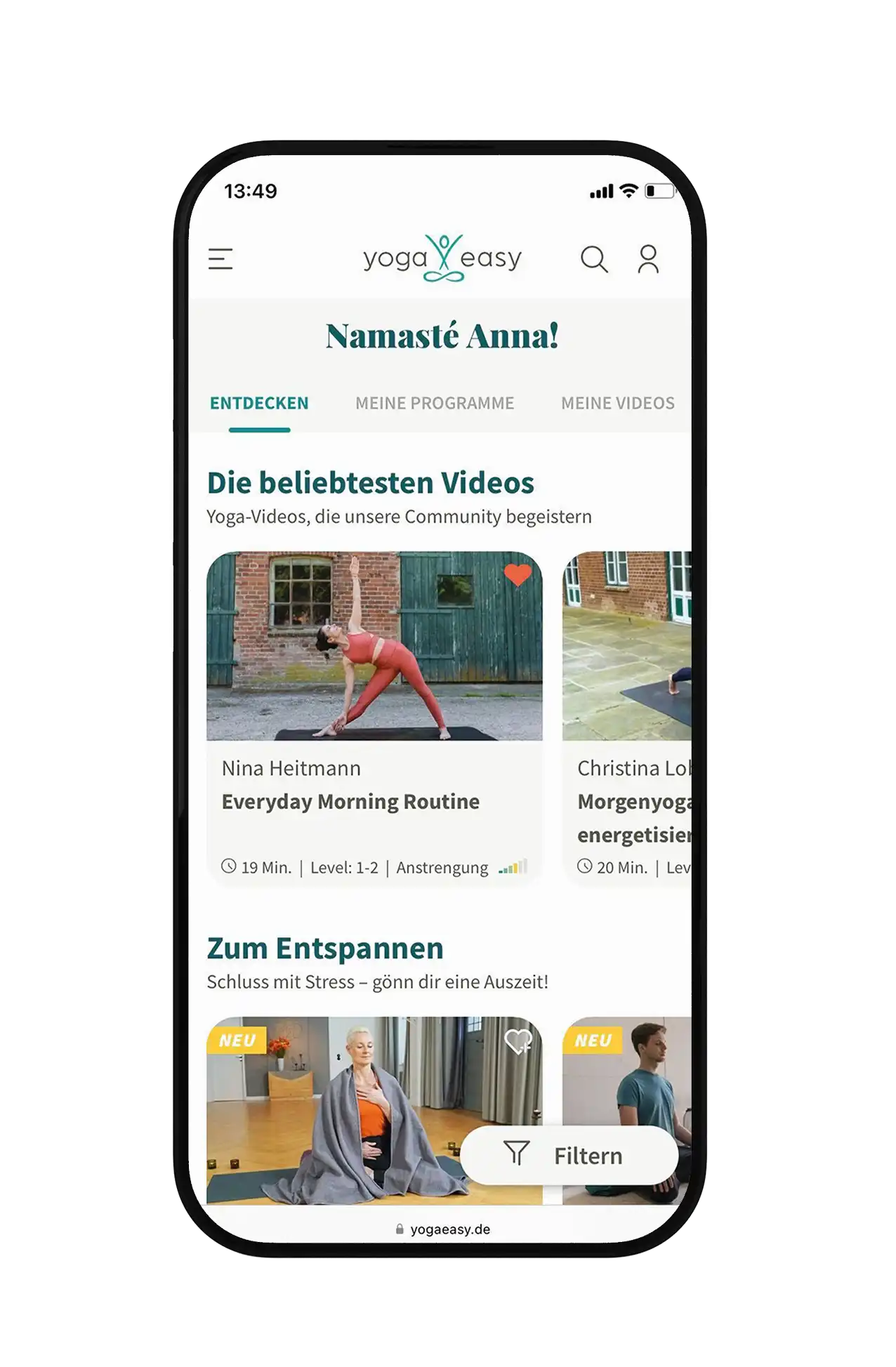 YogaEasy_Mockup Screenshot der Yogaeasy App.