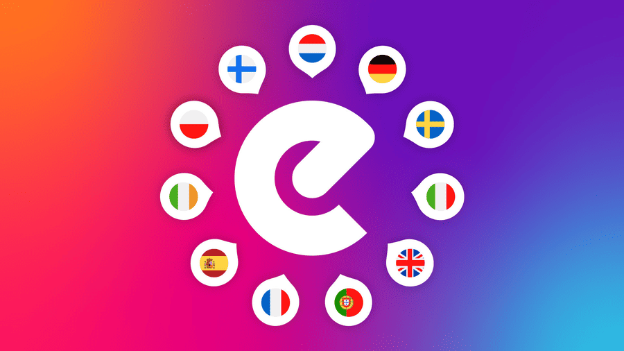 Das Epassi-Logo und ringsherum sind alle Länderflaggen