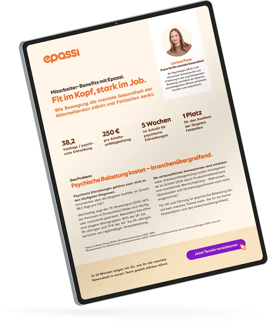 teaserbild-whitepaper-fit-im-kopf Ein Blick auf die erste Seite vom Whitepaper: Fit im Kopf, stark im Job. Mentale Gesundheit der Mitarbeitenden stärken.